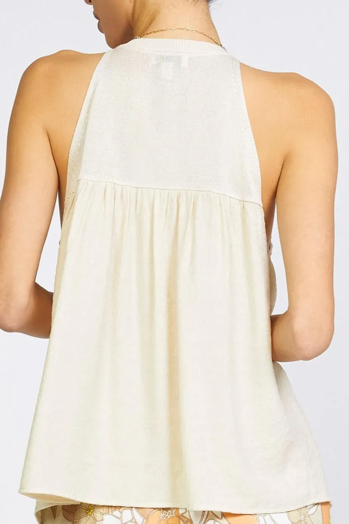 Halter Crochet Contrast Blouse (Black or Linen)