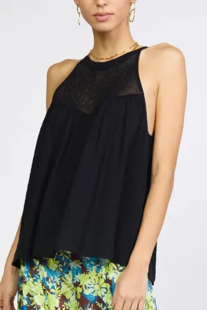 Halter Crochet Contrast Blouse (Black or Linen)