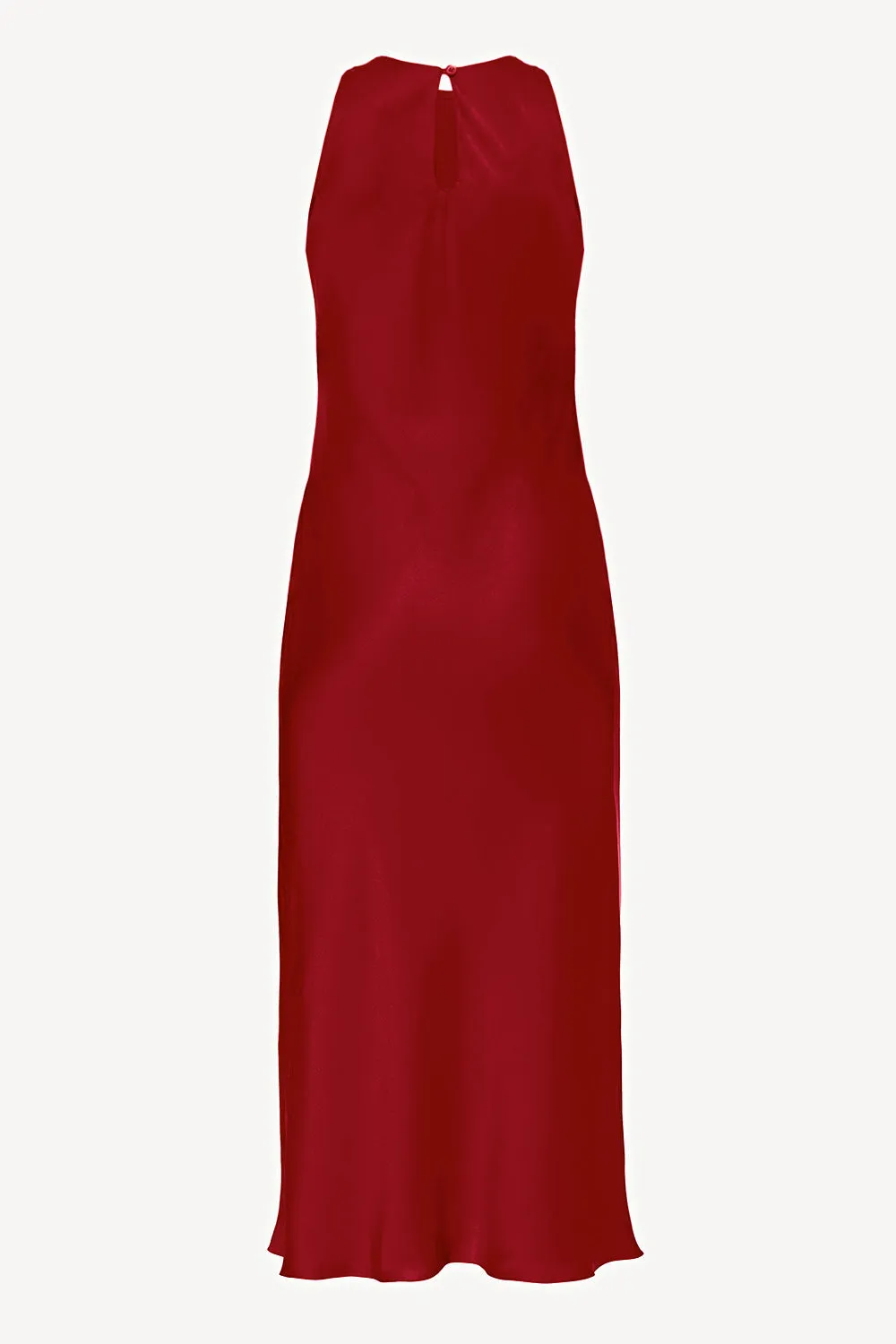 Halterneck silk dress in cherry-red