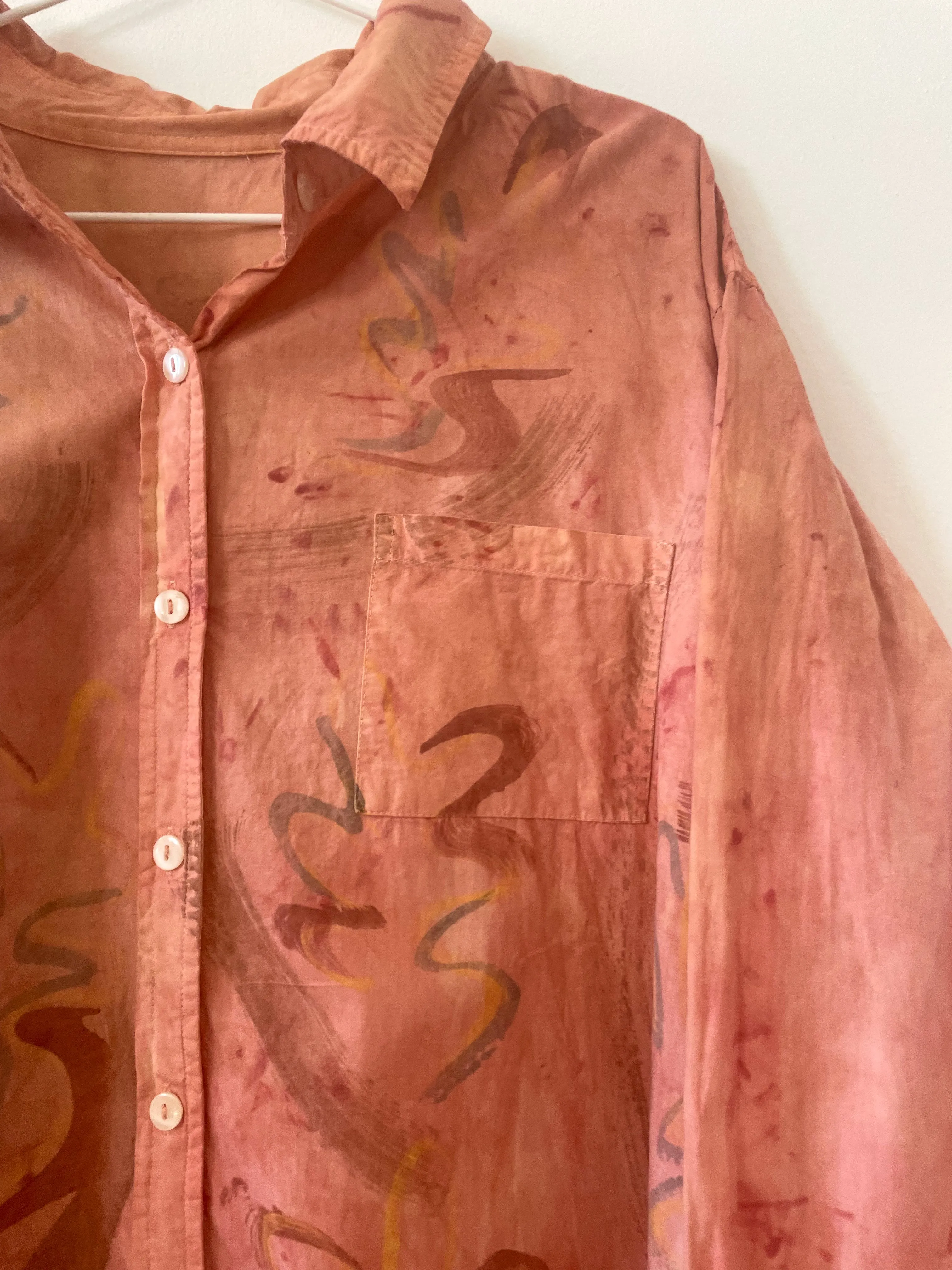 Hand-Painted Cotton Madder Button Up - Gestural Strokes