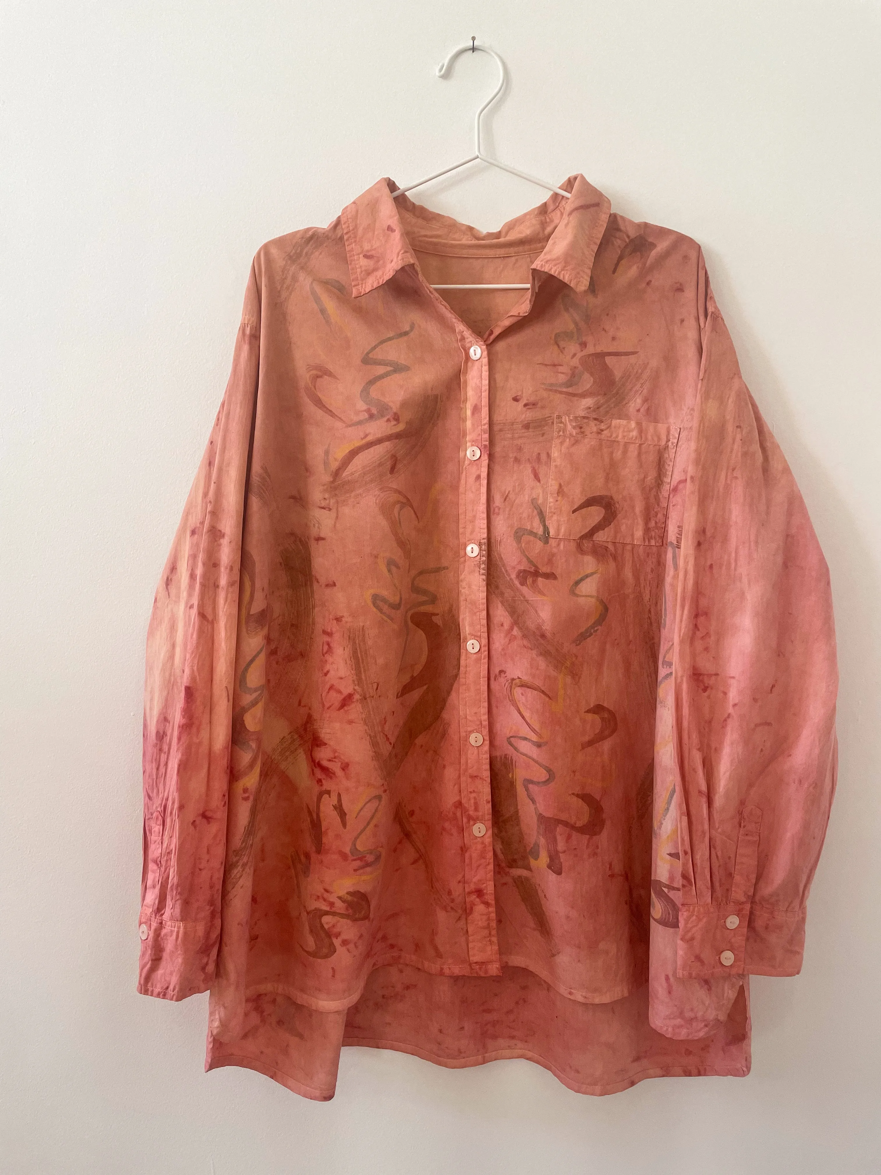 Hand-Painted Cotton Madder Button Up - Gestural Strokes