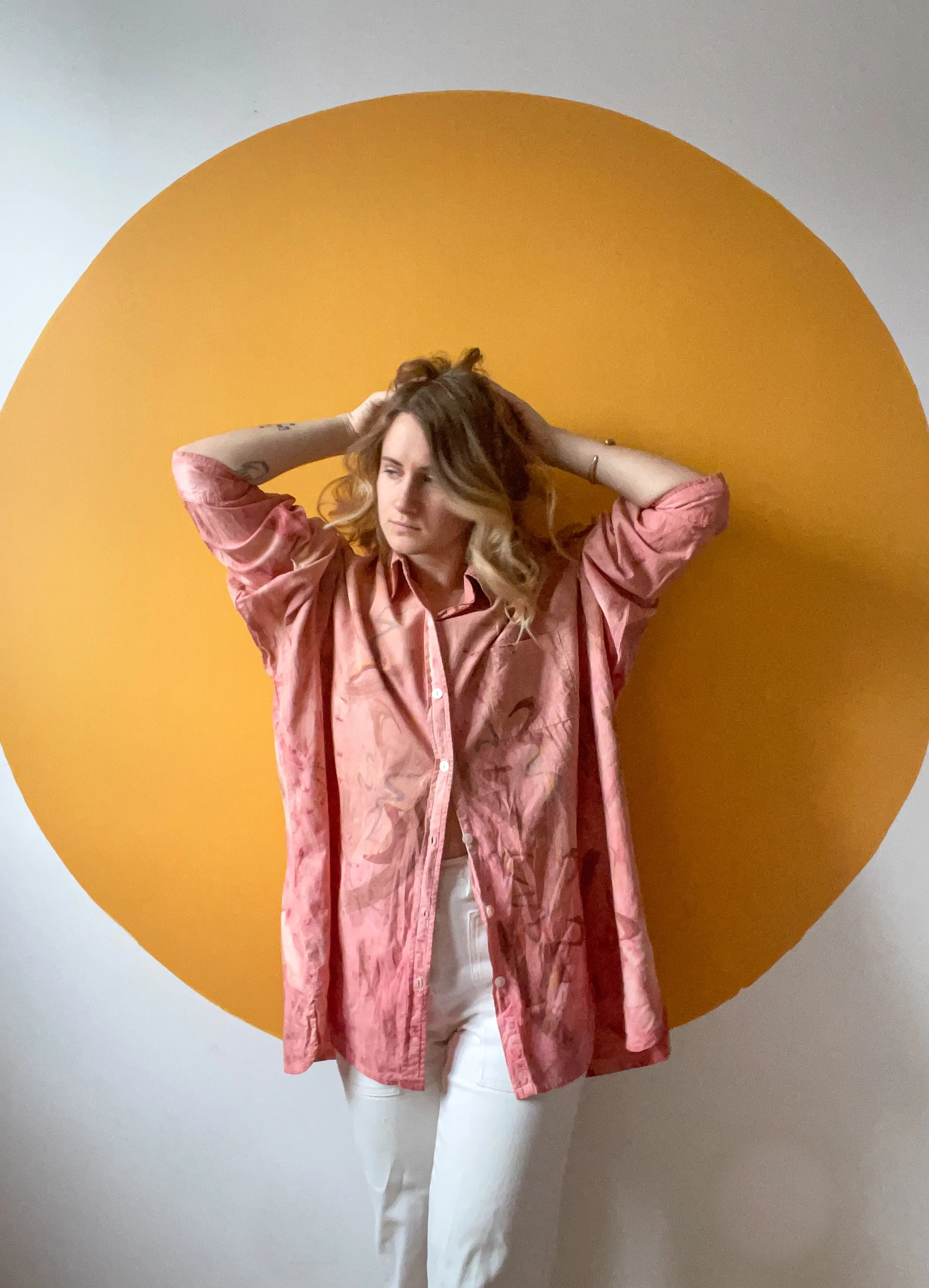 Hand-Painted Cotton Madder Button Up - Gestural Strokes