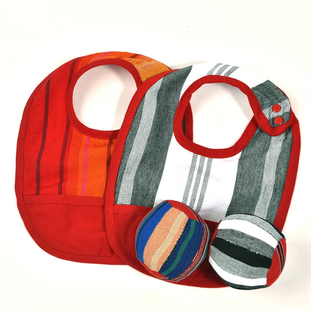 Hand woven Baby Bib & Ball Combo | Black & White Stripes