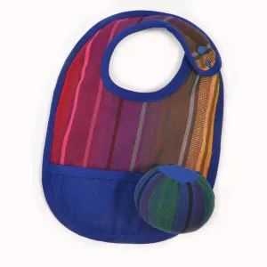 Hand woven Baby Bib & Ball Combo | Blue Rainbow