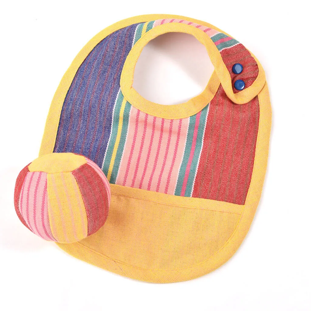 Hand woven Baby Bib & Ball Combo | Carousel Stripe