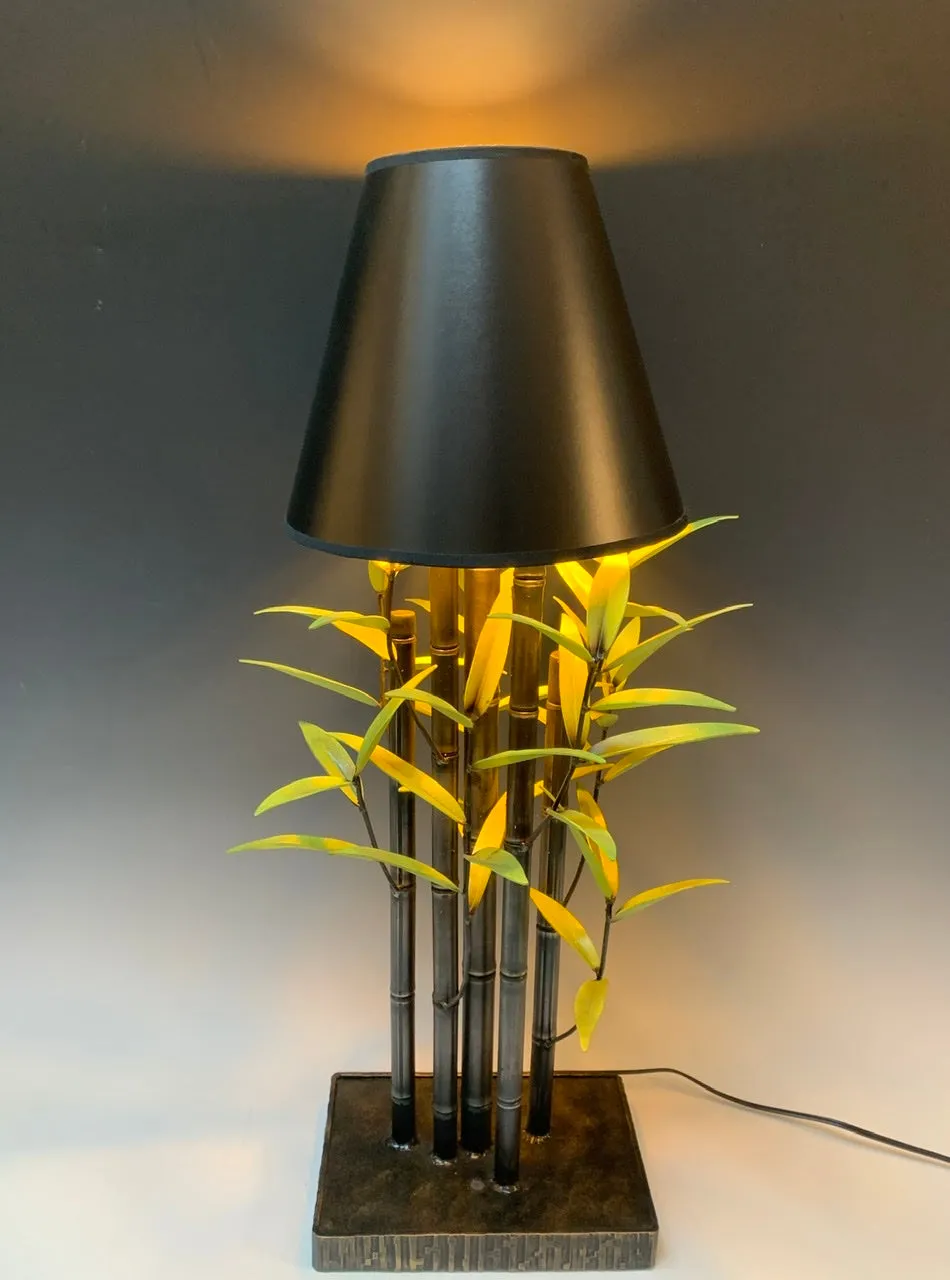 Handmade Green Bamboo Table Lamp with Black Shade