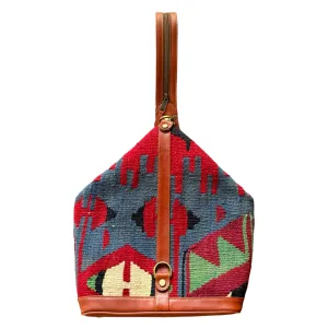 Handmade Kilim Backpack with Leather and Zipper Sling Strap