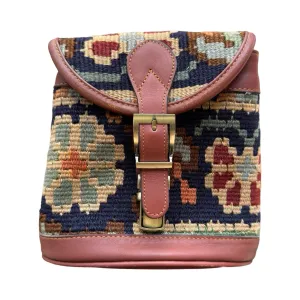 Handmade Kilim Bag with Thin Leather Cording Strap | 7 x 6 1/2 x 2"