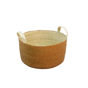 Handmade Round Basket with Handles in Dorado Mustard