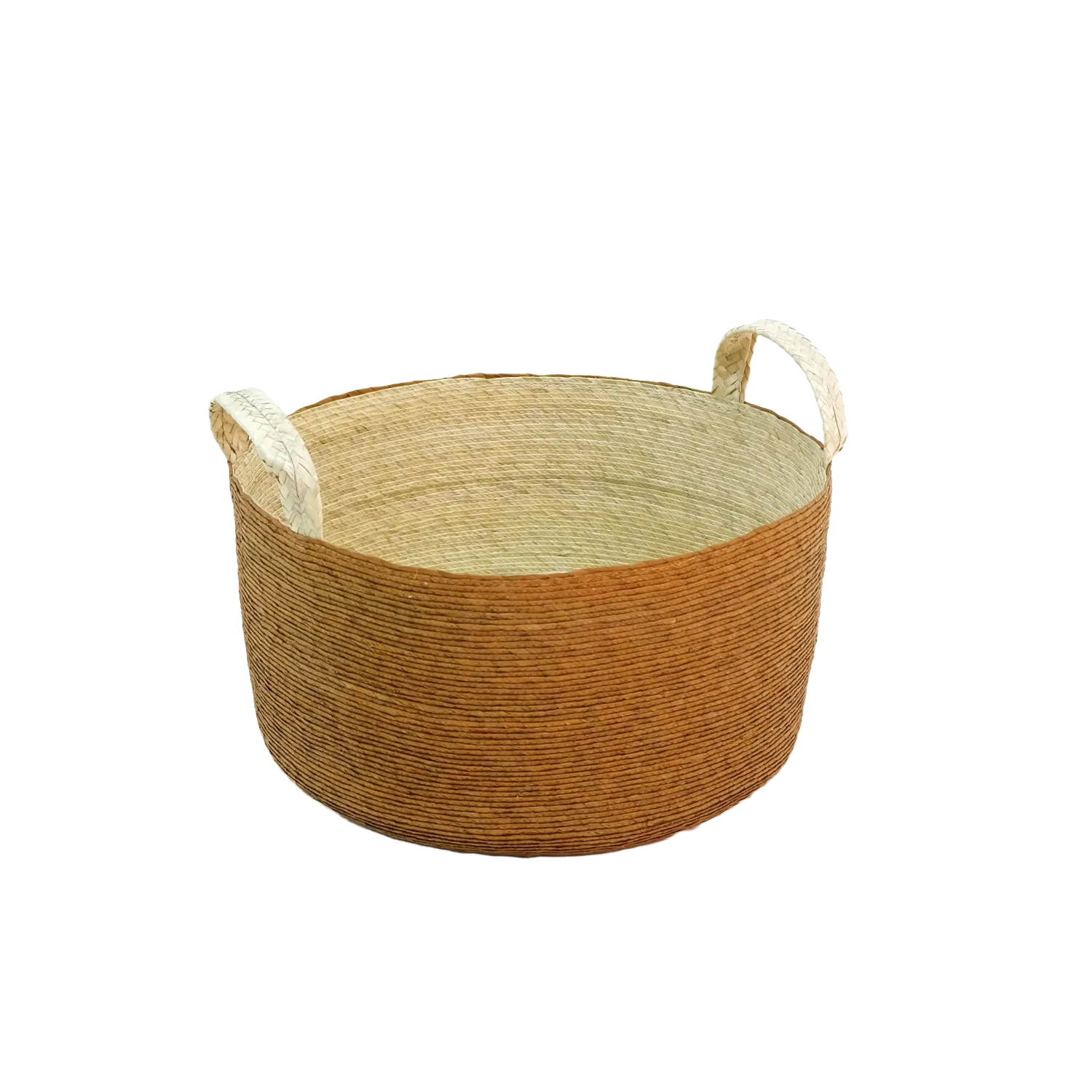 Handmade Round Basket with Handles in Dorado Mustard