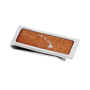 Hawaiian Koa Wood Money Clip w/ Hawaiian Islands