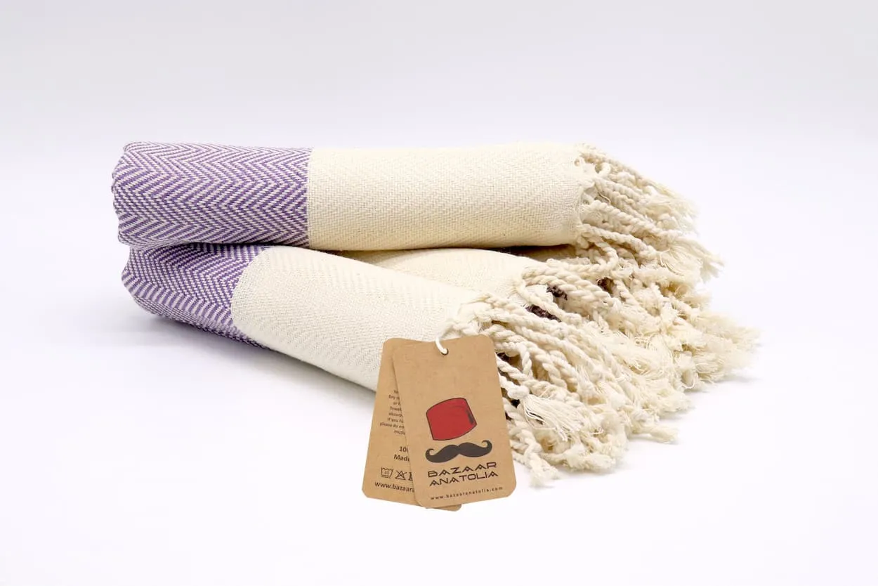 Herringbone Turkish Towel, Kitchen Towel, Tea Towel, Hand Towel - Purple