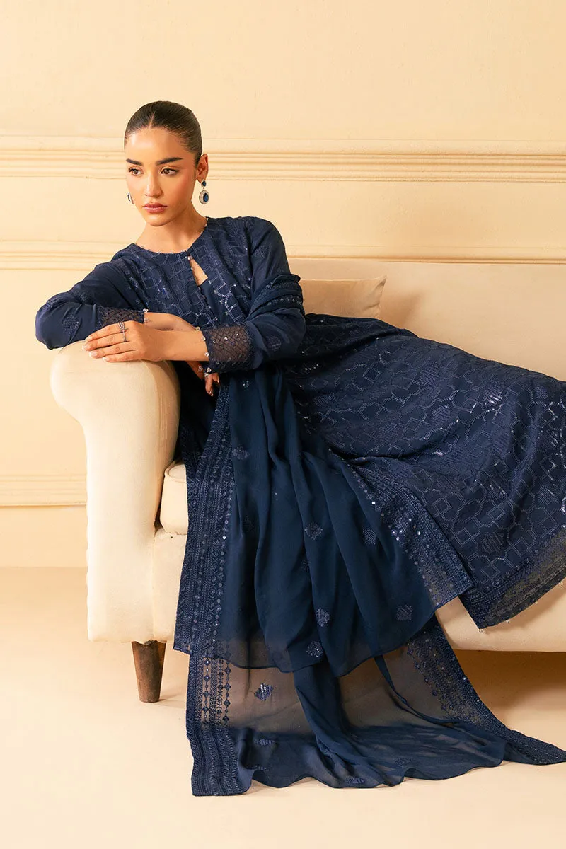 INDIGO BLUE-4 PIECE EMBROIDERED CHIFFON SUIT