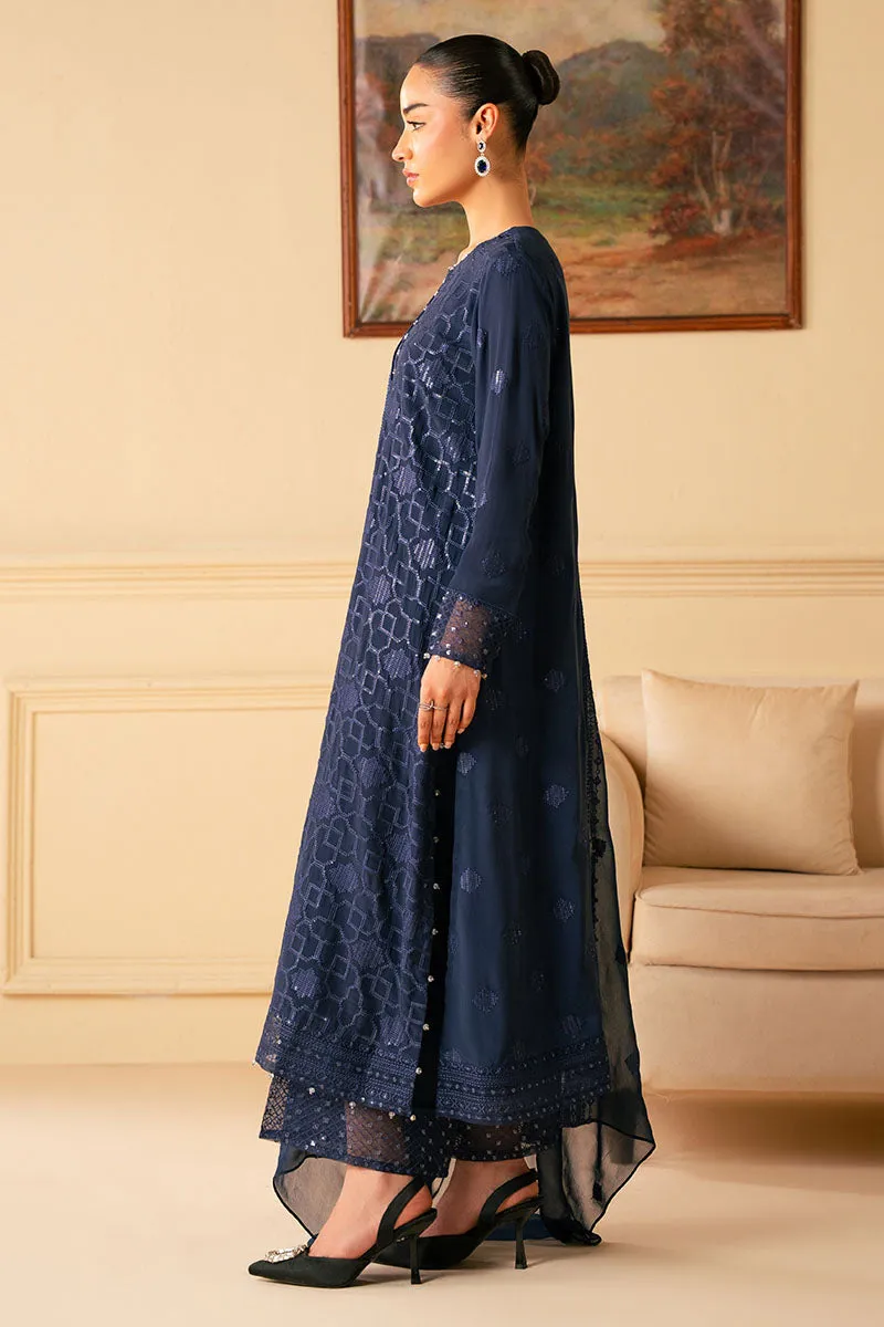 INDIGO BLUE-4 PIECE EMBROIDERED CHIFFON SUIT