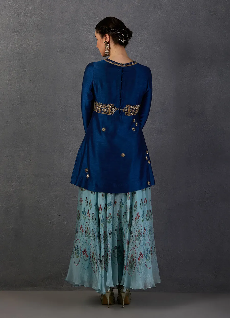 Indigo V. Dupion Embroidered Kurta Set