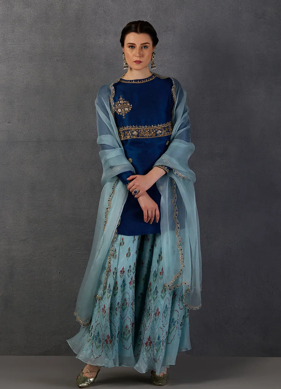 Indigo V. Dupion Embroidered Kurta Set