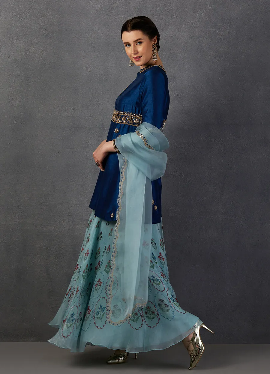 Indigo V. Dupion Embroidered Kurta Set