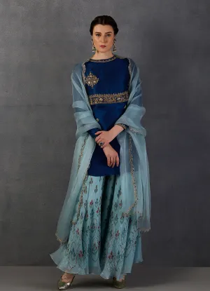 Indigo V. Dupion Embroidered Kurta Set