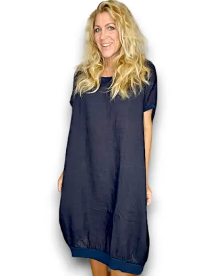 Italian Elastic Hem Plain Navy Helga May Dress