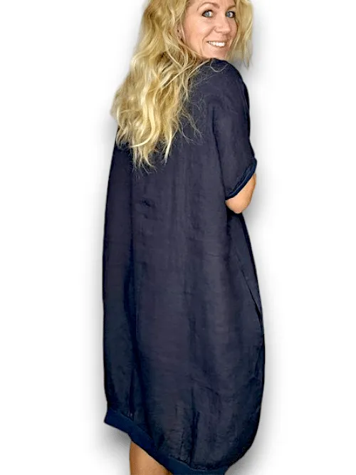 Italian Elastic Hem Plain Navy Helga May Dress