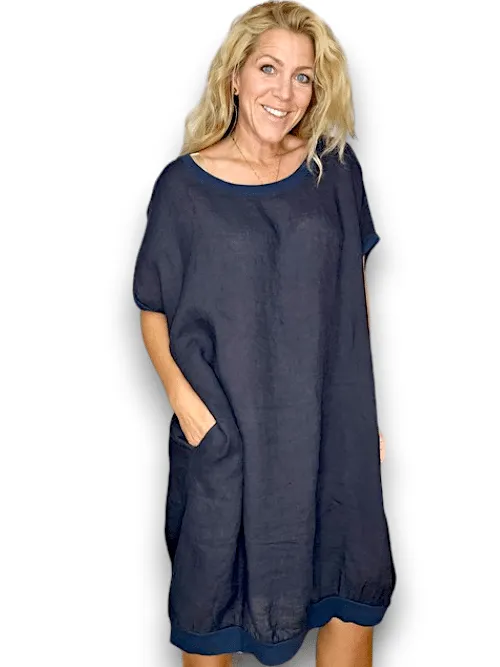 Italian Elastic Hem Plain Navy Helga May Dress