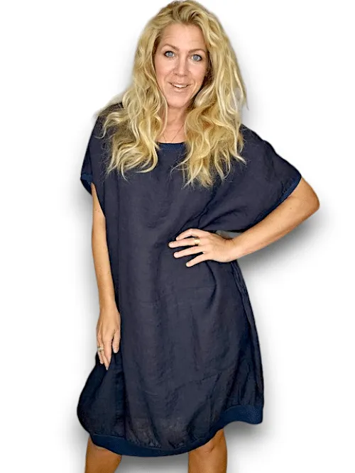 Italian Elastic Hem Plain Navy Helga May Dress