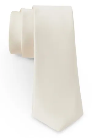 Ivory Solid Satin Silk Necktie