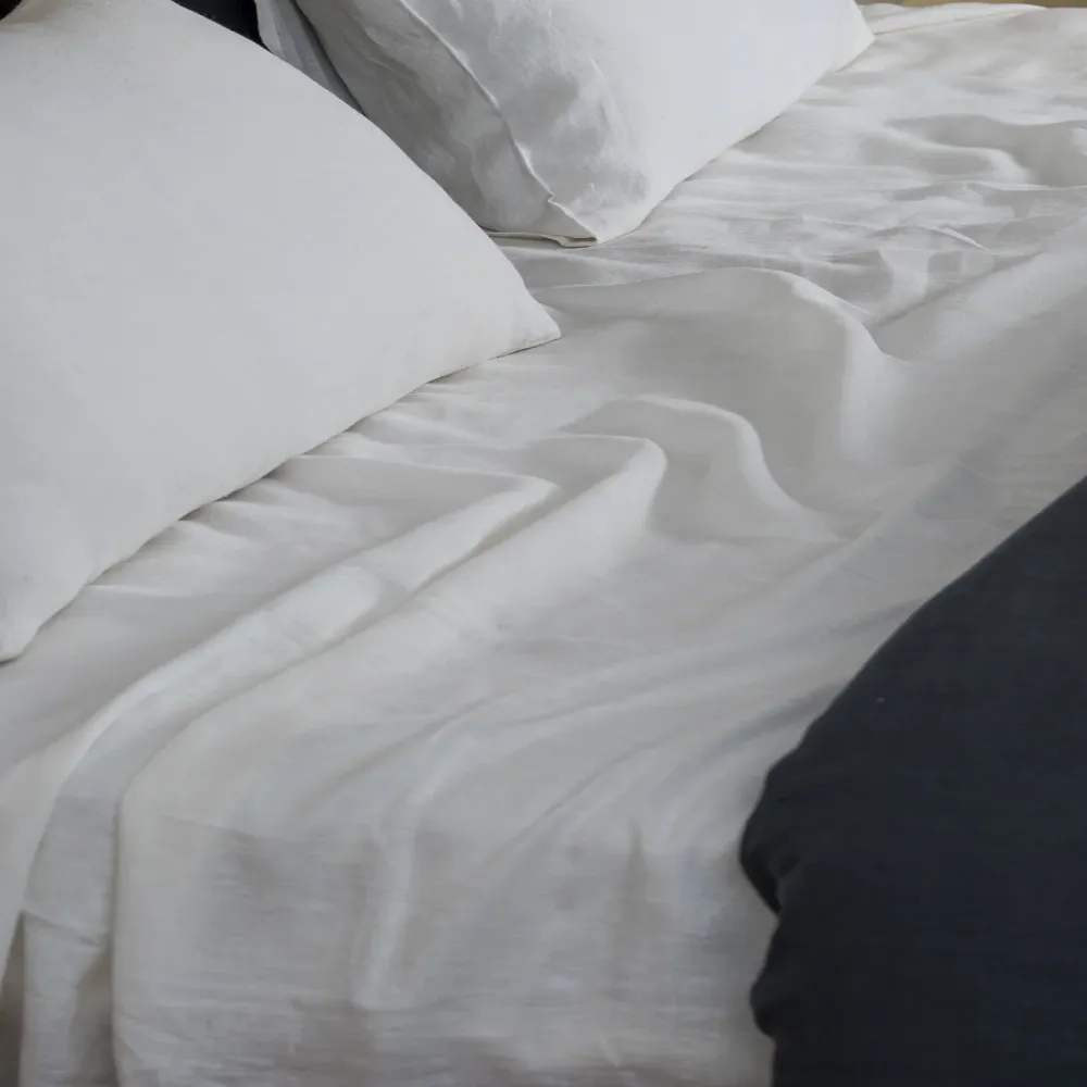 Ivory White Linen Flatsheet Set