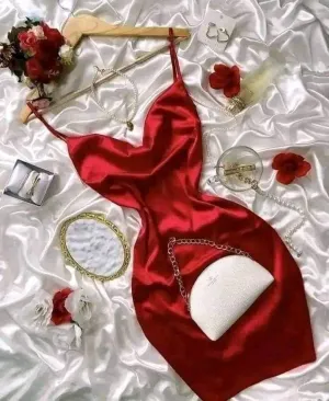 JazzHer Cute Sheath Spaghetti Straps Red Satin Homecoming Dress Short Birthday Outfits (PRE-ORDER)