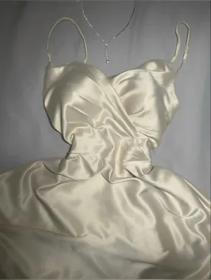 JazzHer Pretty A Line Spaghetti Straps Ivory Silk Satin Prom Dresses Long Evening Dress (PRE-ORDER)