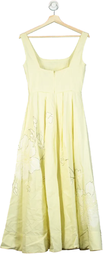 Karen Millen Lemon Linen Cotton Hand Embellished Woven Prom Dress UK 6