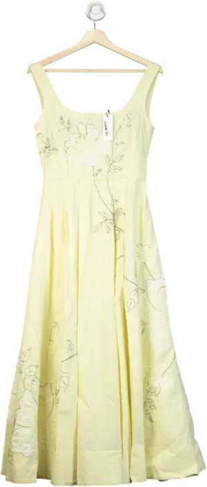 Karen Millen Lemon Linen Cotton Hand Embellished Woven Prom Dress UK 6