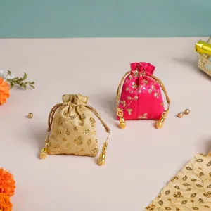 Kimaya Zari Floral Embroidered Shagun Potli Bag Set Of 2