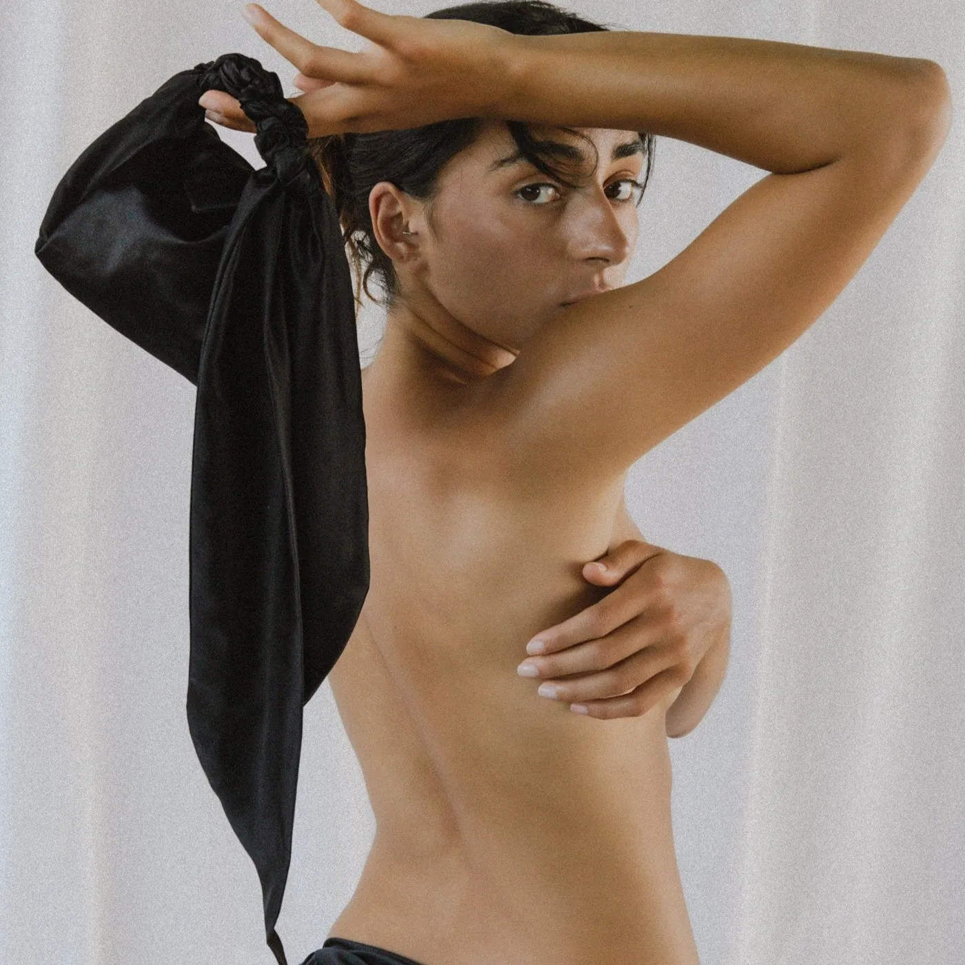 Knotted Handle Bag - Black Silk Satin