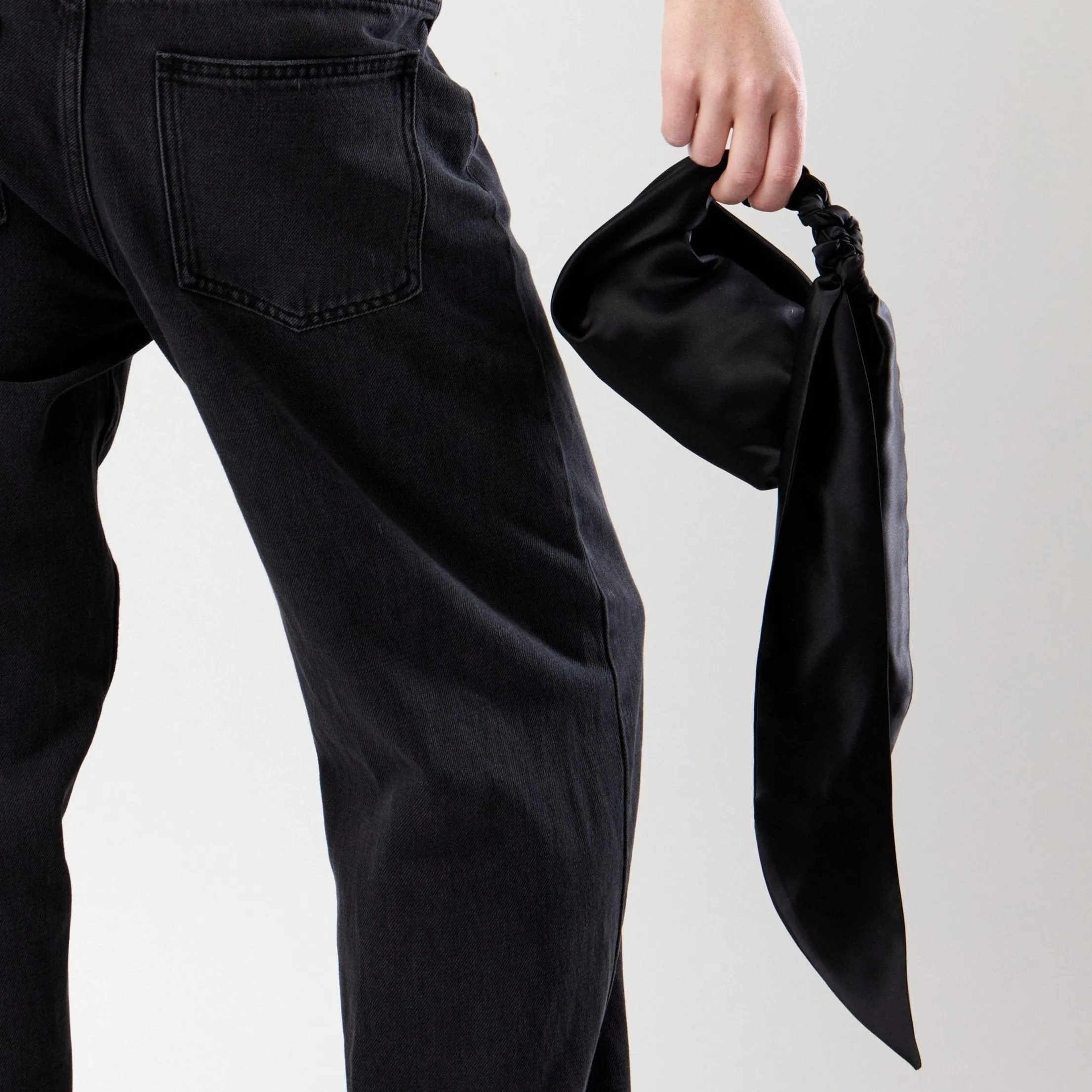 Knotted Handle Bag - Black Silk Satin