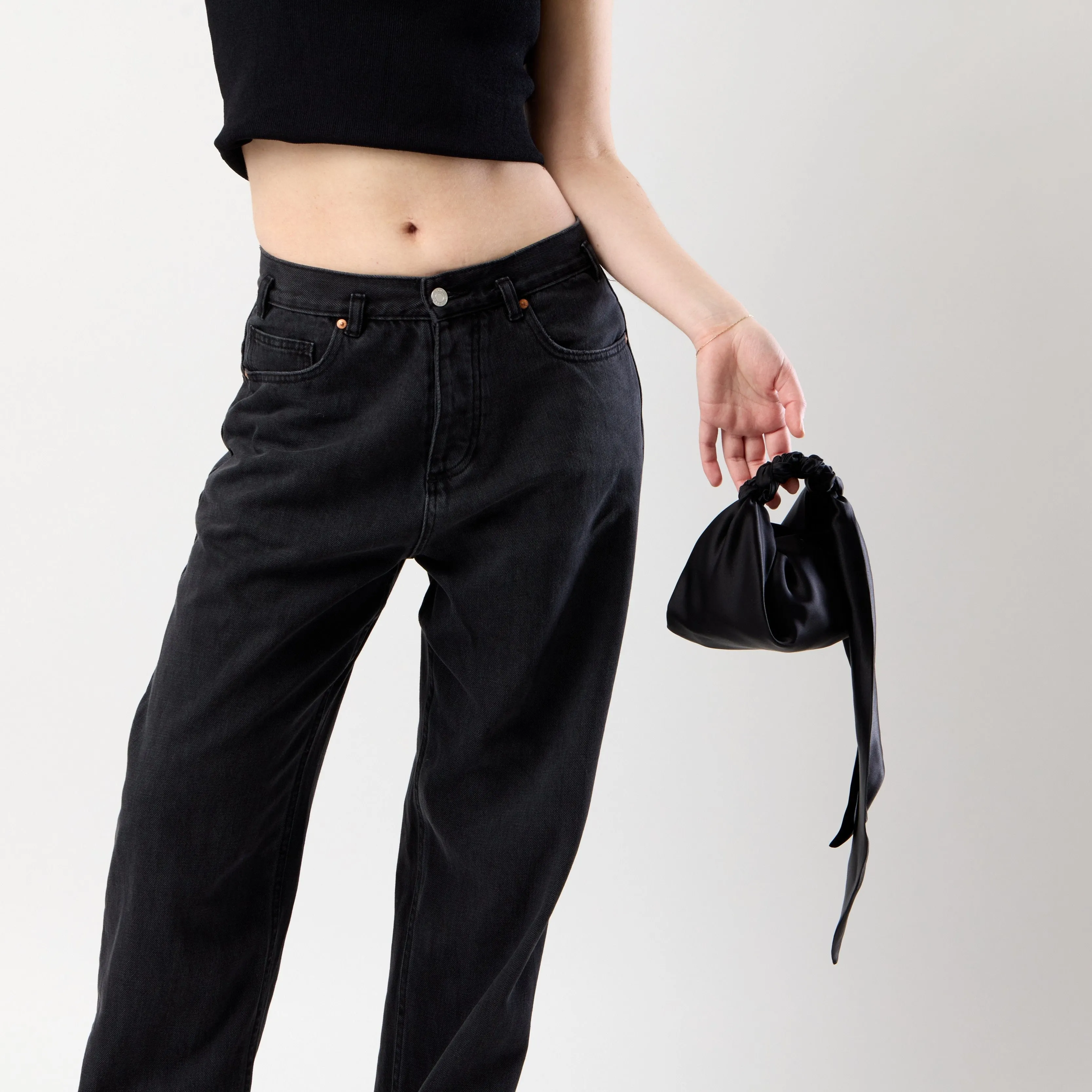 Knotted Handle Bag - Black Silk Satin