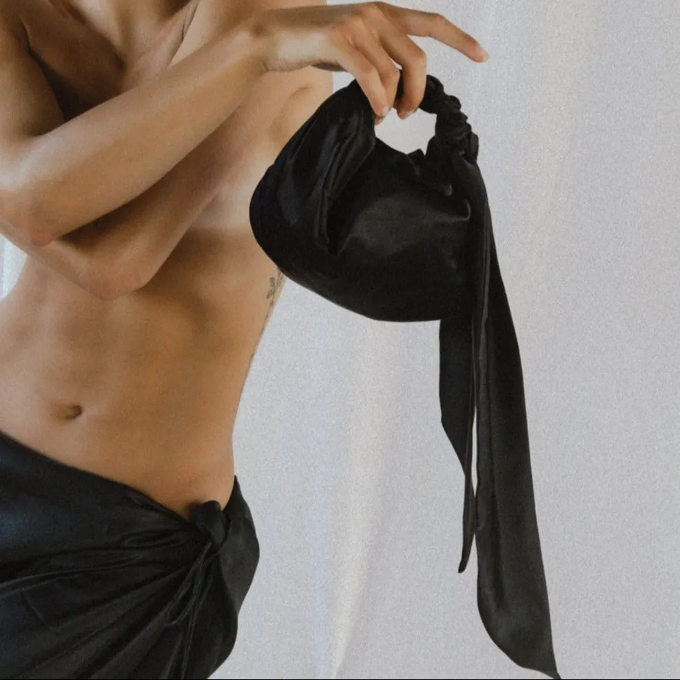 Knotted Handle Bag - Black Silk Satin