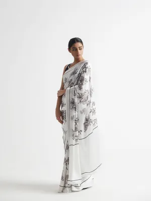 Kshitij Jalori   I   Saree Silk Satin Crepe Bentota Jaal White