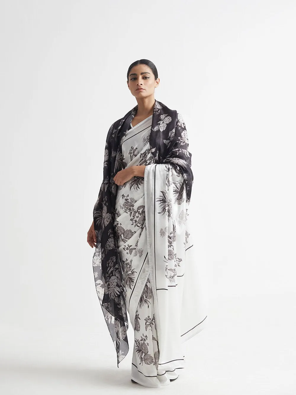 Kshitij Jalori   I   Saree Silk Satin Crepe Bentota Jaal White