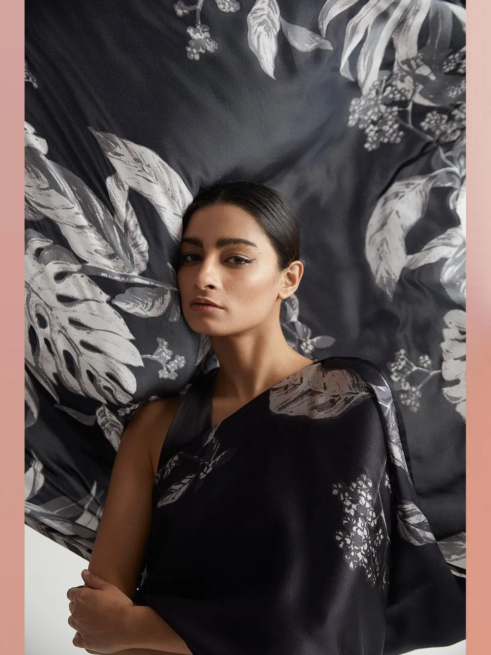 Kshitij Jalori   I   Saree Silk Satin Crepe Lunuganga Jaal Black