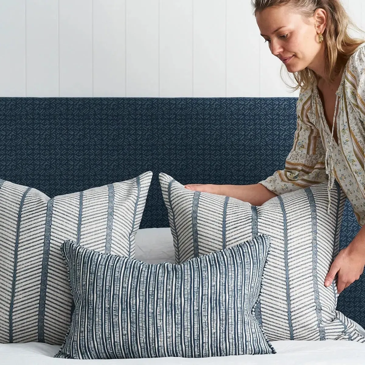 Laharia Azure Linen Block Print Pillow