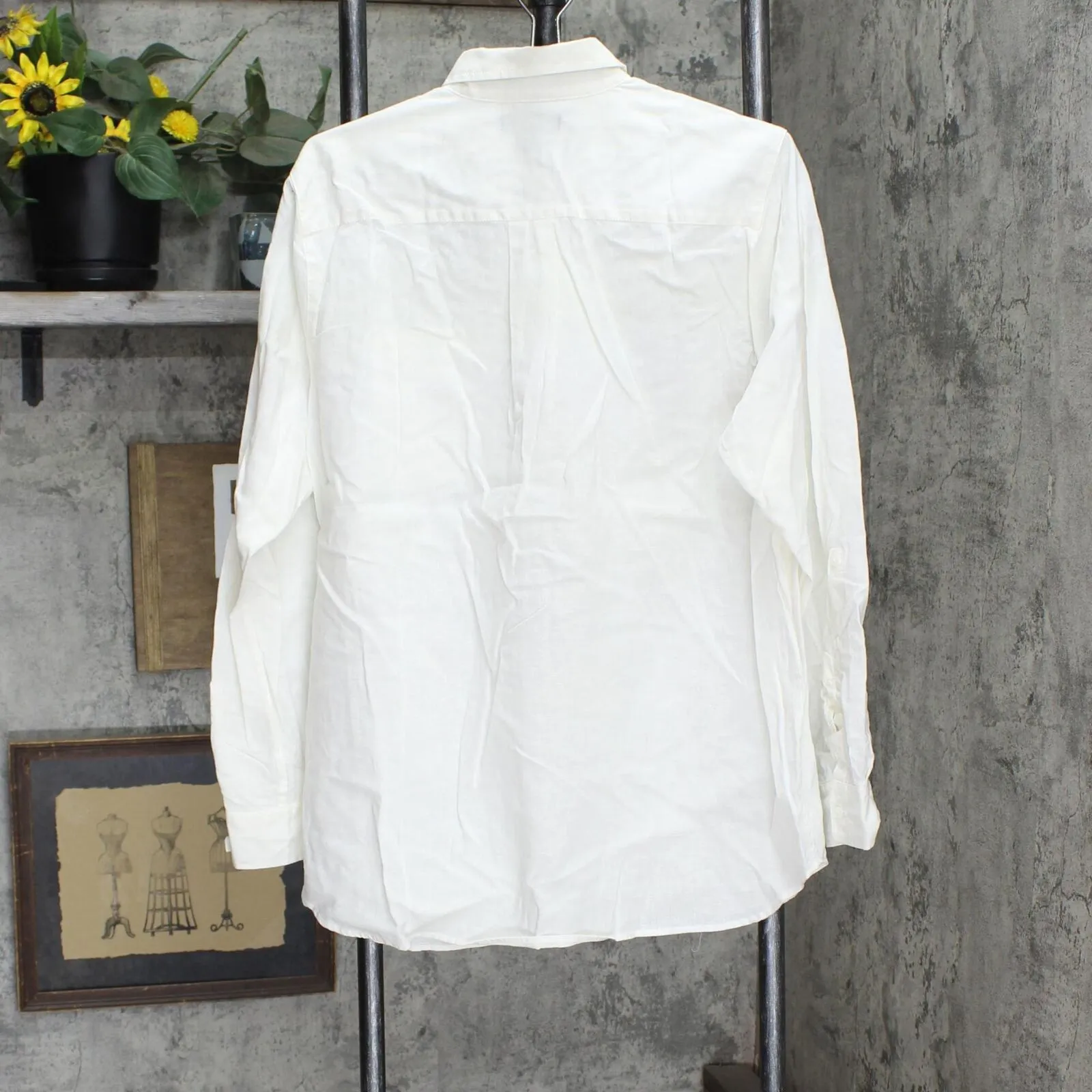 Lands' End Womens Roll Sleeve Linen Button Up Shirt 498793-Sample