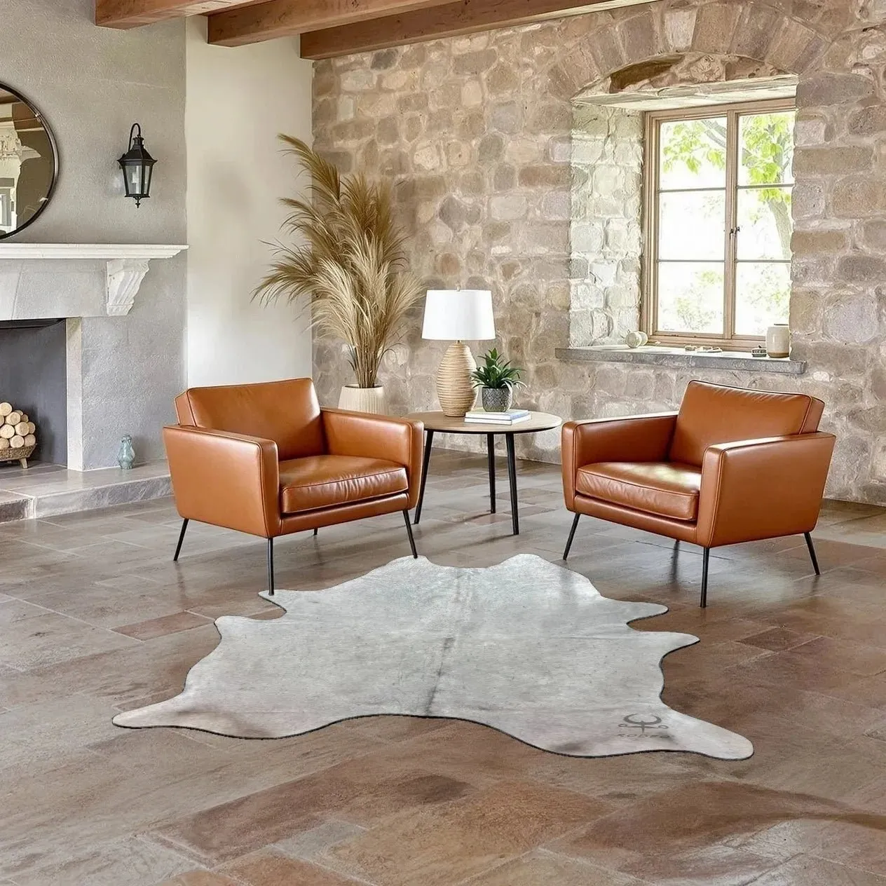 Large Ivory Cowhide Rug Size 5.10 x 6.10 ft---4998