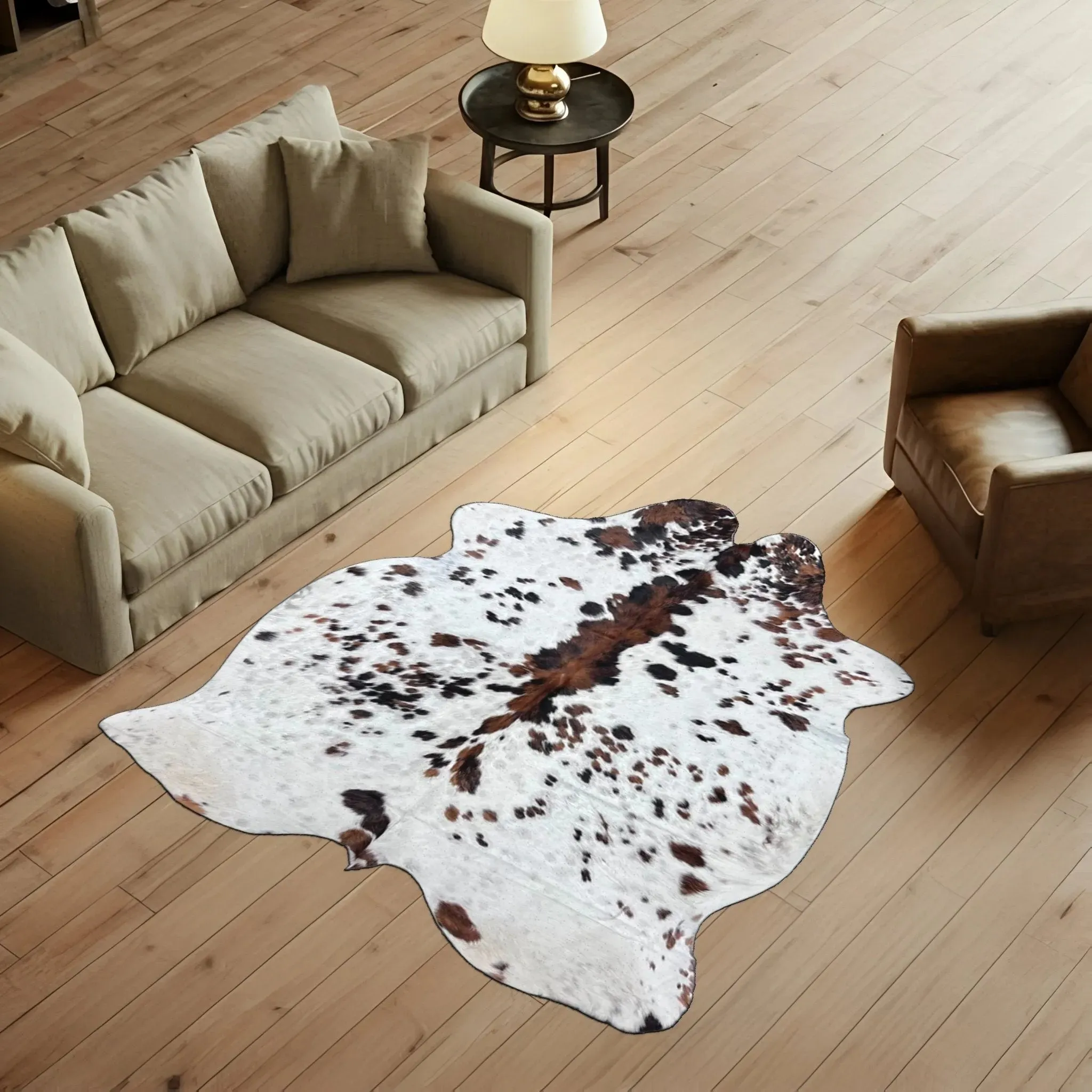 Large Tricolor Cowhide Rug Size 5.10 x 7.2 ft---5085