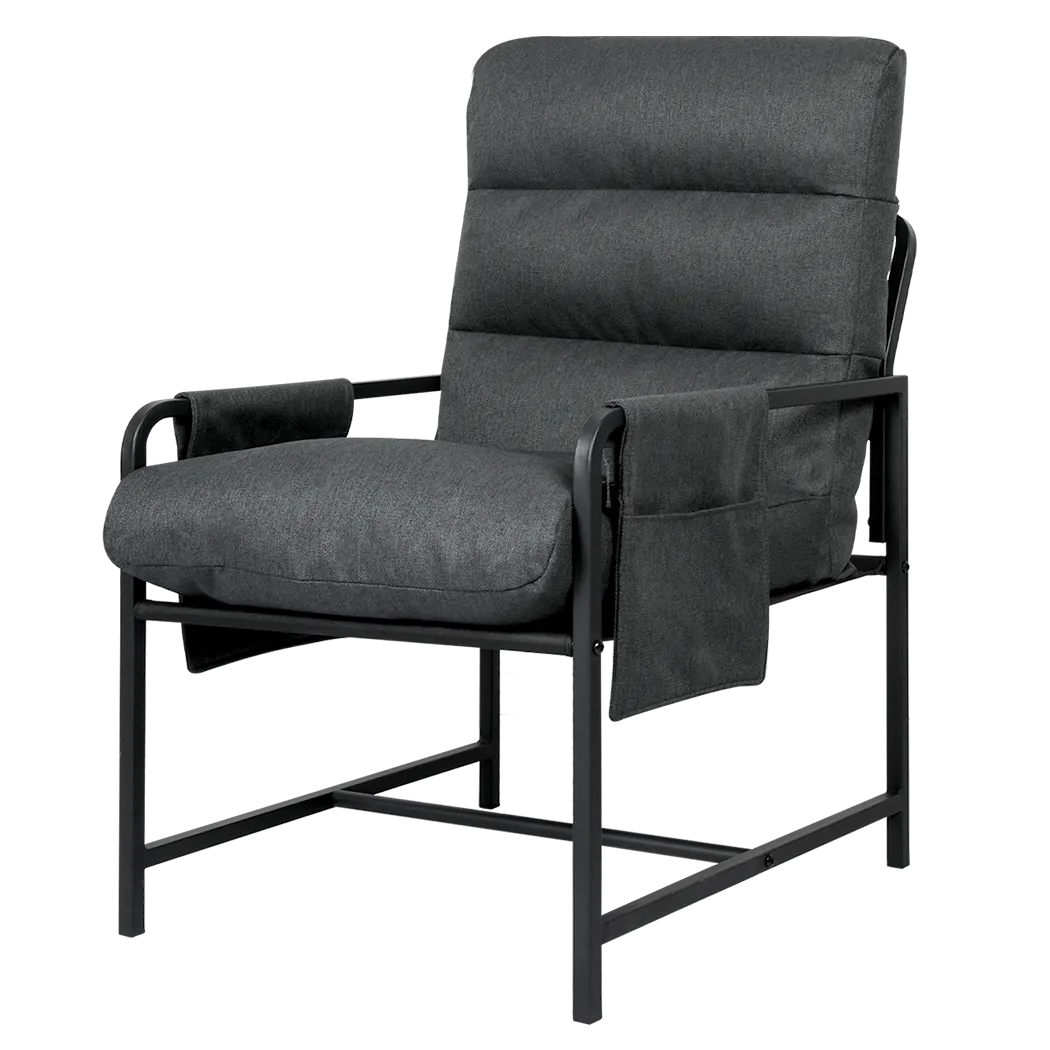 Levede Metal Framed Lounge Chair Linen in Dark Grey
