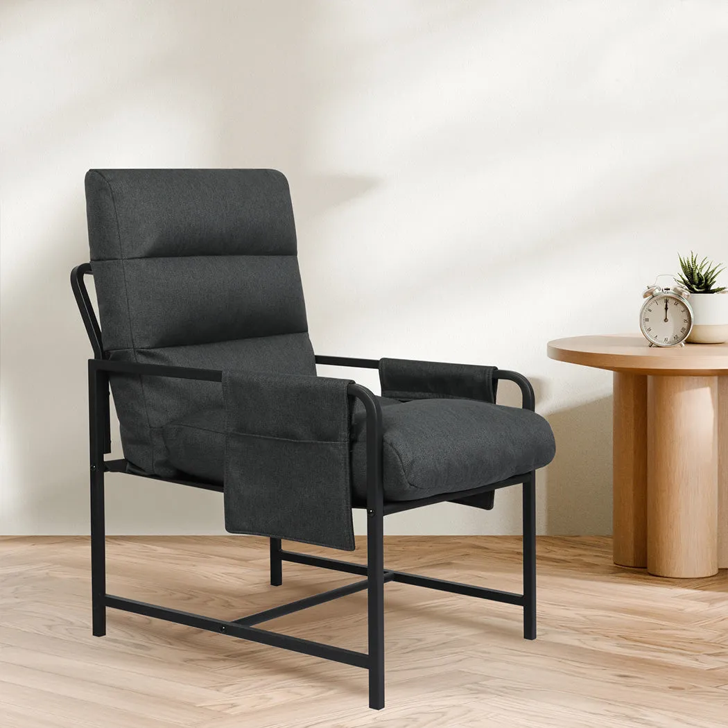 Levede Metal Framed Lounge Chair Linen in Dark Grey