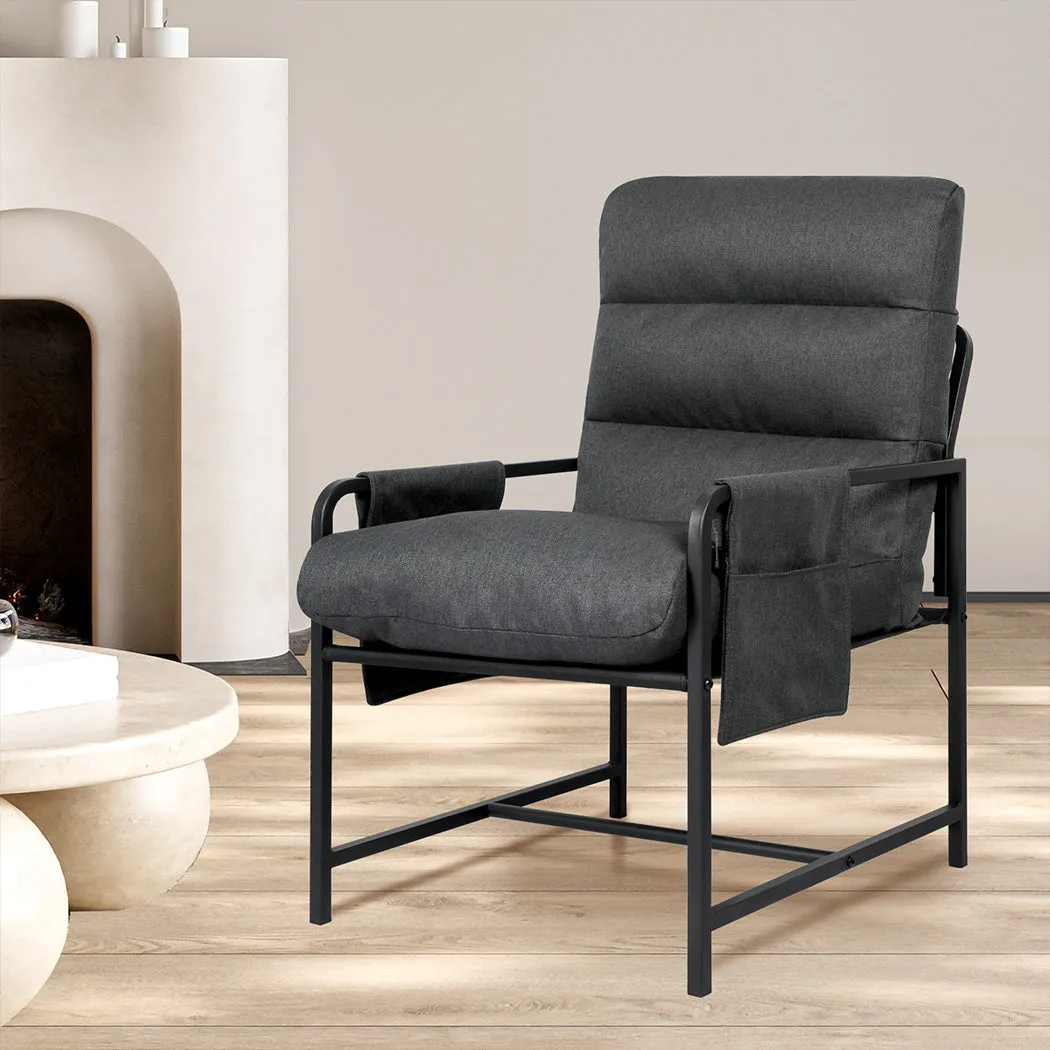 Levede Metal Framed Lounge Chair Linen in Dark Grey