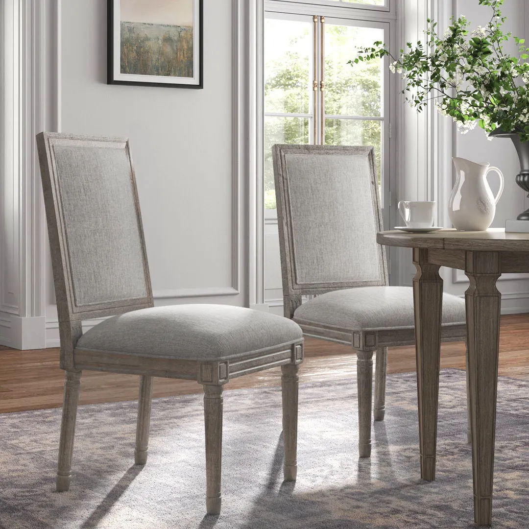 Libretto Solid Wood Side Chair (Set of 2) Kelly Clarkson Home Upholstery Color: Gray Linen, Leg Color: Antique Gray Oak