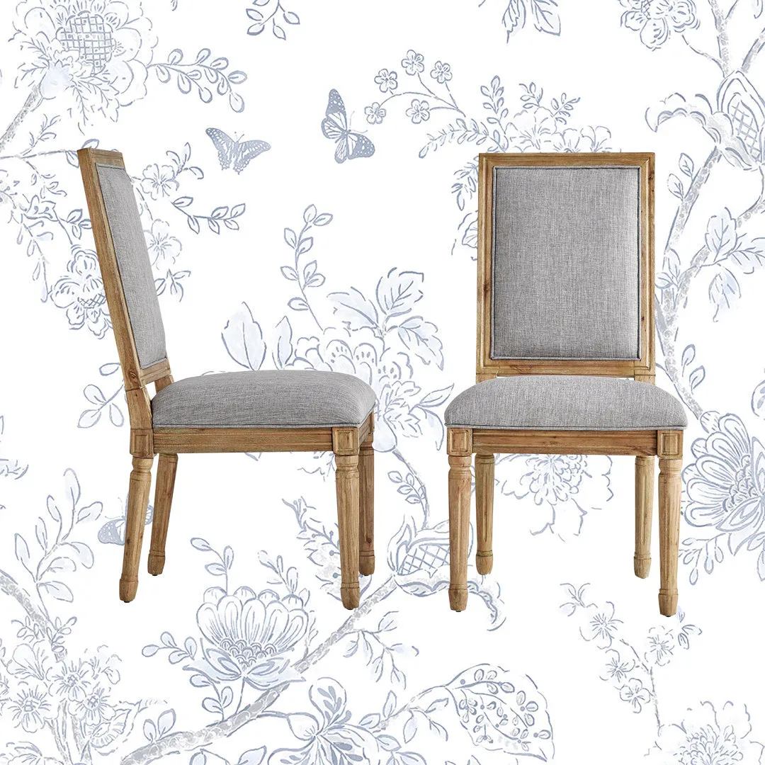 Libretto Solid Wood Side Chair (Set of 2) Kelly Clarkson Home Upholstery Color: Gray Linen, Leg Color: Antique Gray Oak