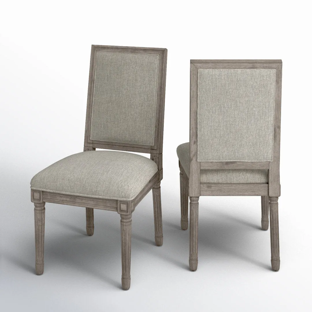Libretto Solid Wood Side Chair (Set of 2) Kelly Clarkson Home Upholstery Color: Gray Linen, Leg Color: Antique Gray Oak